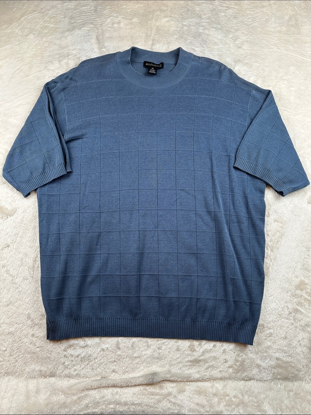 Anthology Size XL Men's Crewneck Short-Sleeve Sweater in Slate Blue | Casual